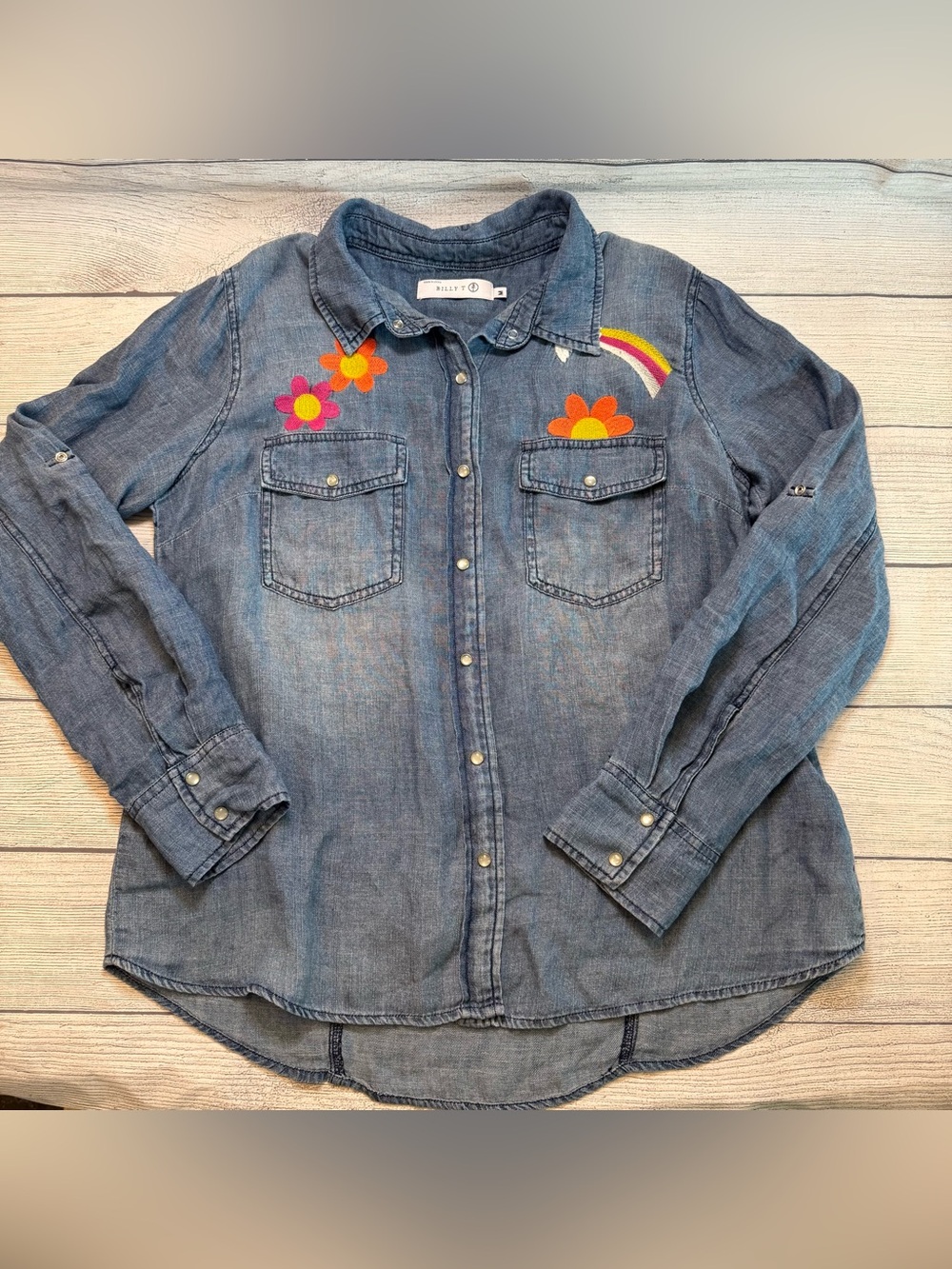 Peace & Love Embroidered Button-Up Shirt